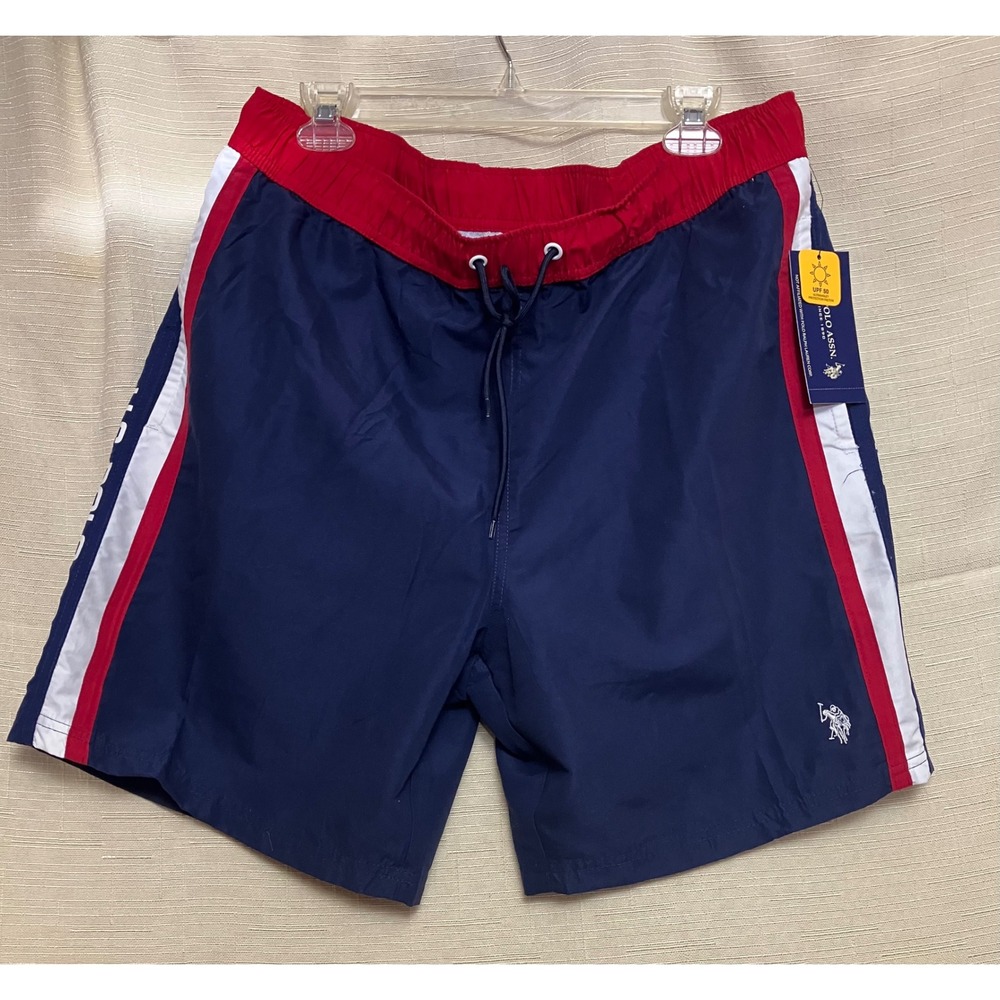 U.S. Polo Assn Swim Trunks Mens XL Navy Blue New Side Stripe UPF 50 Shorts